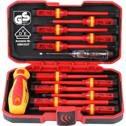 1000V Insulated Electrician Screwdriver Set - 13-Piece Professional Electrical Screwdriver Set Insulation Handle CRV Steel Magnetic Phillips Slotted Pozi Torx Tips VDE & GS Certified
