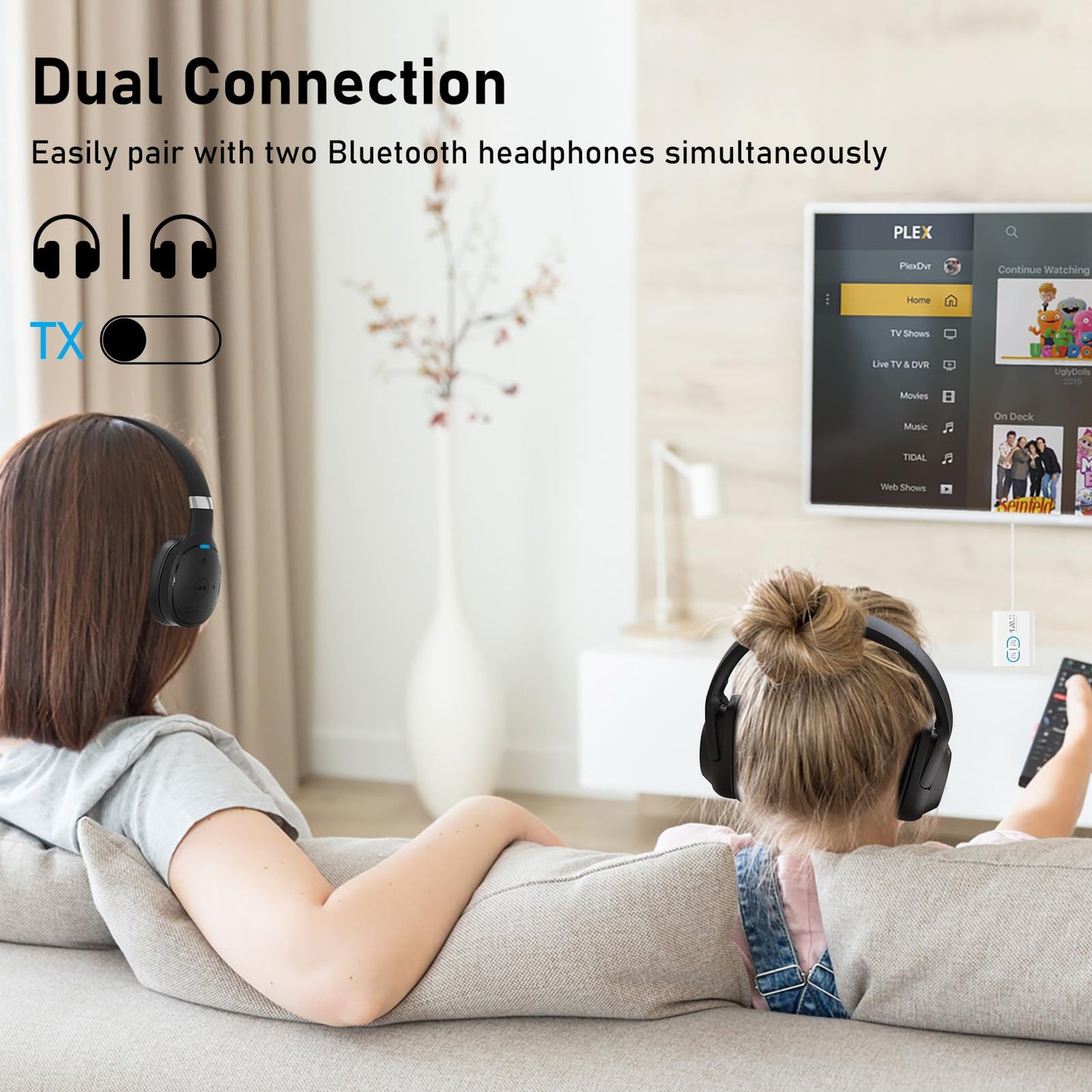 1Mii Bluetooth 5.3 Transmitter Receiver for TV to Wireless Headphones, Dual Link AptX Adaptive/Low Latency/HD Audio, Aux Adapter for Home Stereo, Airplane, Boat, Gym