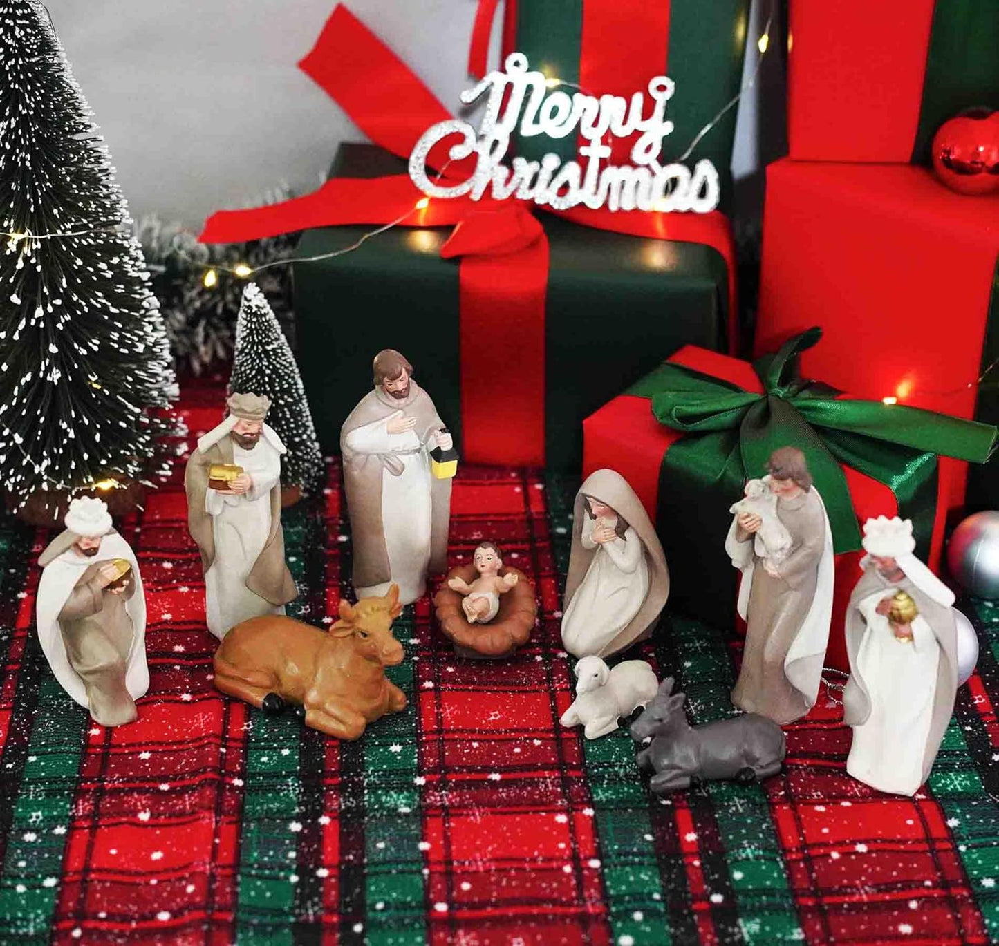 10-Piece Christmas Nativity Set – Nativity Scene with Manger, Holy Family & Animals, Hand-Painted Resin Indoor Holiday Display