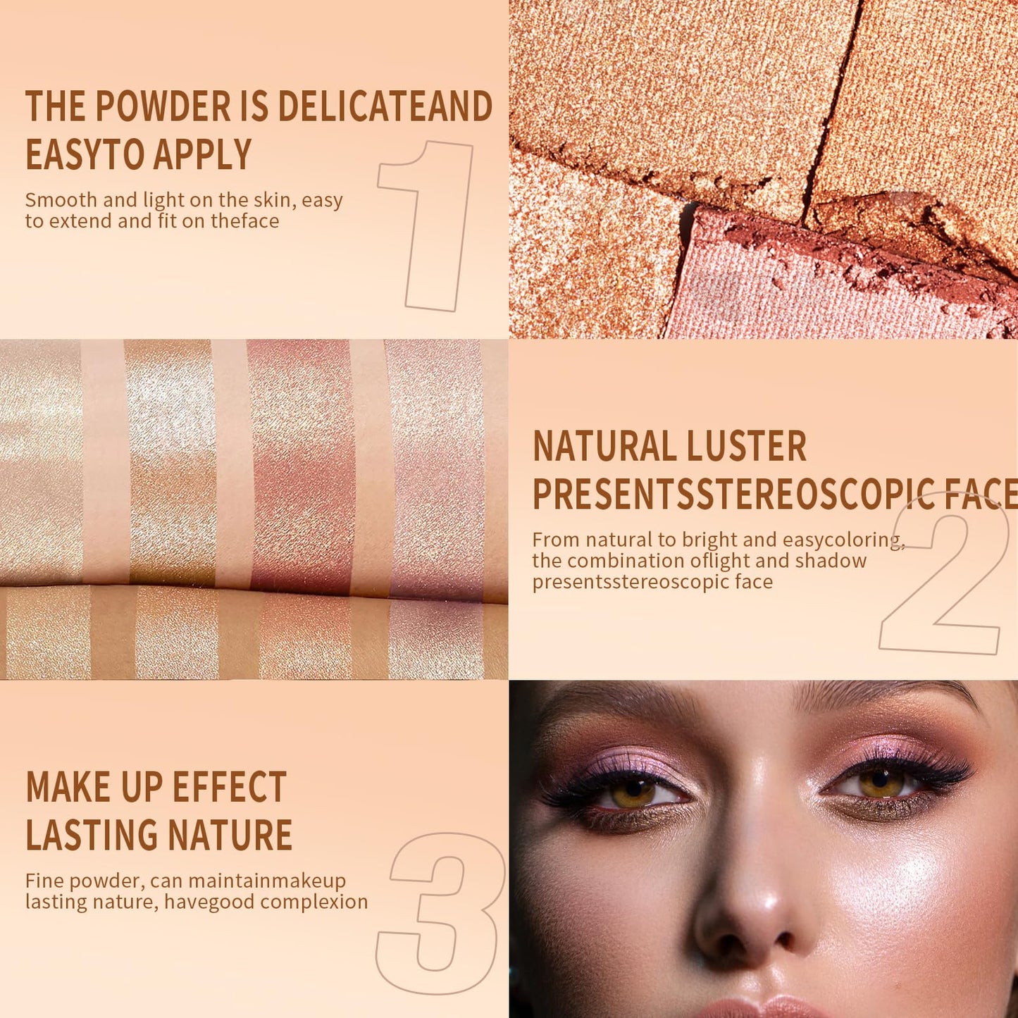 2 Packs Highlighter Powder Palette, 5 Colors Makeup Palette Contour Palette Eyeshadow Makeup Kit Waterproof Long Lasting Brilliant Lighten Skin Color Professional Face Shading Set (2, brown, Large)