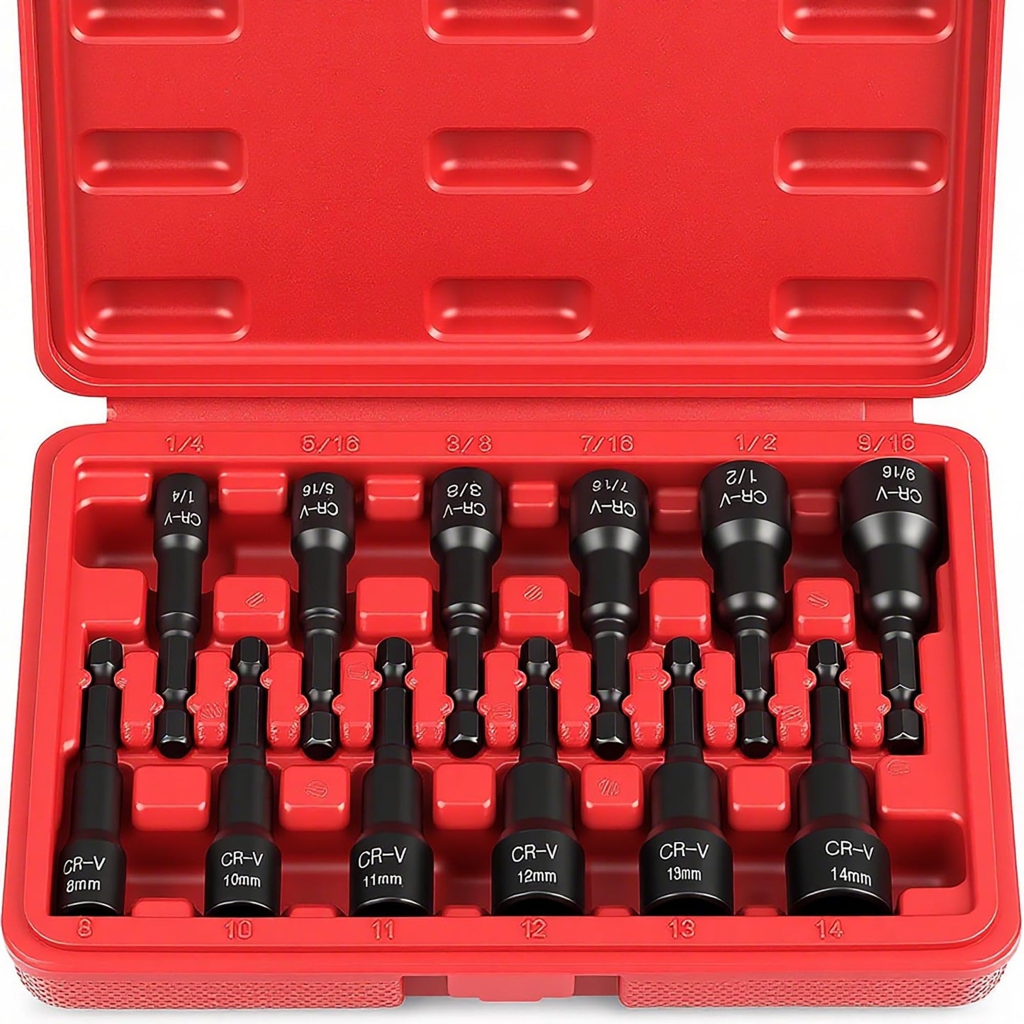 12-Piece Magnetic Nut Driver Set - Premium Impact Power Hex Nut Driver Drill Bit Master Kit, SAE & Metric, 1/4-Inch Quick-Change