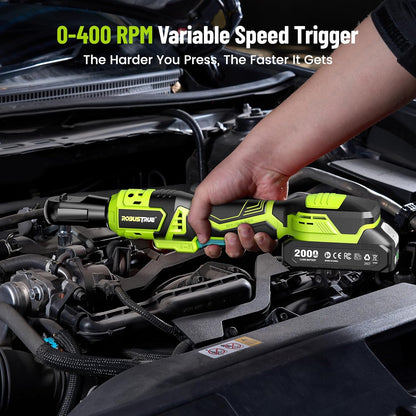 1/2" Electric Ratchet Wrench: 66Ft-lbs/400 RPM Variable Speed Cordless Power Ratchet Kit with 2x2000mAh Li-Ion Batteries, 8 Sockets, 1/4" and 1/2" Adapters, 3" Extension Bar for Auto Repair