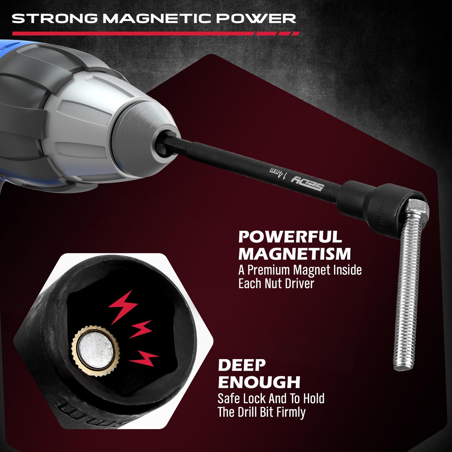 12-Piece Magnetic Nut Driver Set - Premium Impact Power Hex Nut Driver Drill Bit Master Kit, SAE & Metric, 1/4-Inch Quick-Change