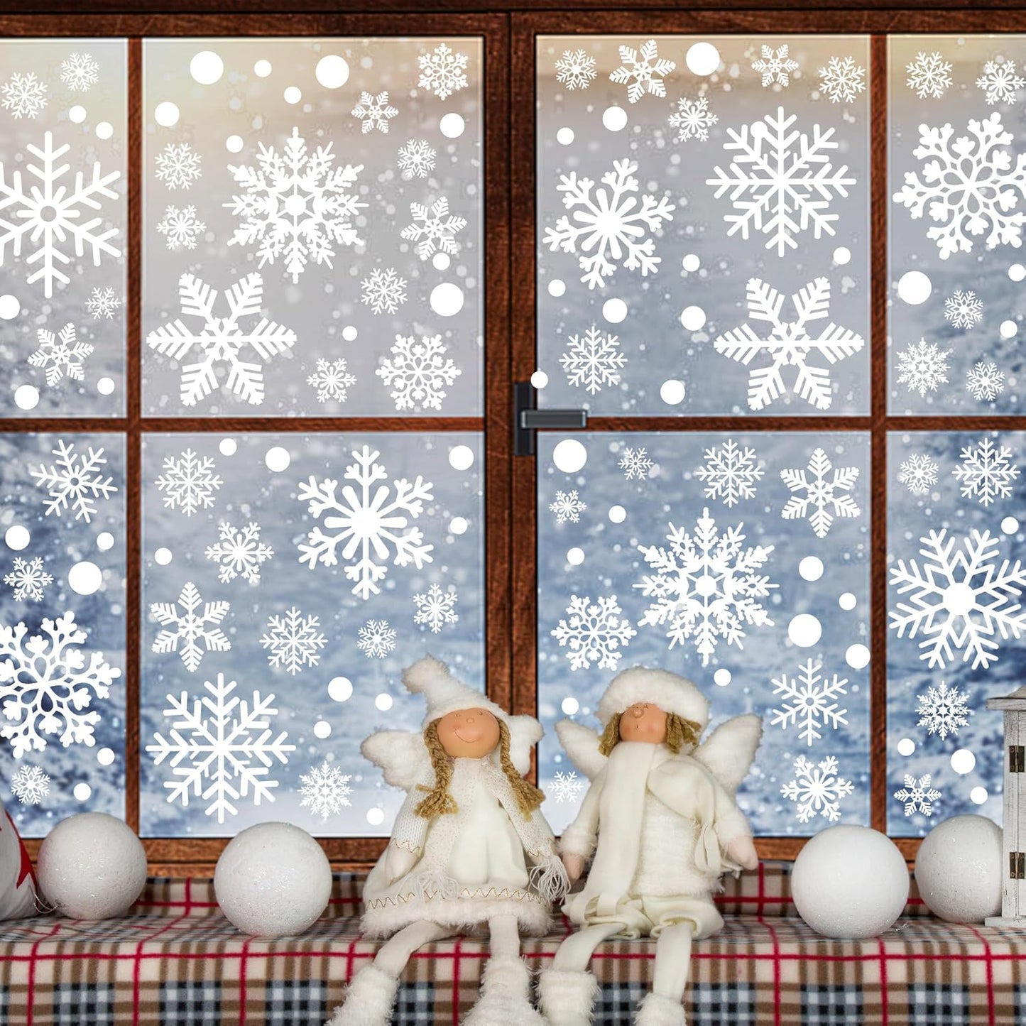 116PCS Christmas Decorations, 9 Sheets Christmas Window Clings, Snowflake Window Clings Decals, Double Sided Xmas Snowflake Decal Stickers for Winter Holiday Home Indoor Decorations Decor Supplies