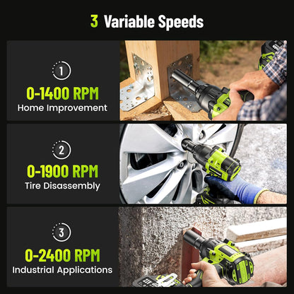 1400N.m (1032ft-lbs) Cordless Impact Wrench, 1/2 High Torque Brushless Impact Gun, 2400RPM Power, 2 x 4.0Ah Batteries, Fast Charger, Impact Wrench for Heavy Duty Truck RV Mower