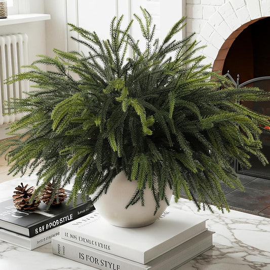 12Pcs Christmas Norfolk Pine Stems, 24'' Long Artificial Evergreen Norfolk Pine Branches, Real Touch Greenery Picks, Faux Floral Branch for Mantel DIY Xmas Home Decoration Indoor Christmas Decor