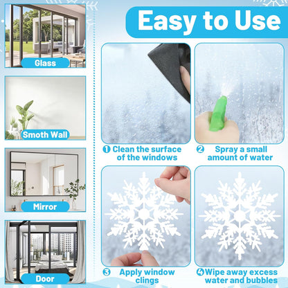 116PCS Christmas Decorations, 9 Sheets Christmas Window Clings, Snowflake Window Clings Decals, Double Sided Xmas Snowflake Decal Stickers for Winter Holiday Home Indoor Decorations Decor Supplies