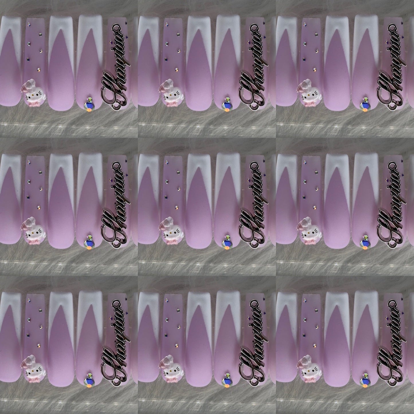 Purple and white long acrylic nails