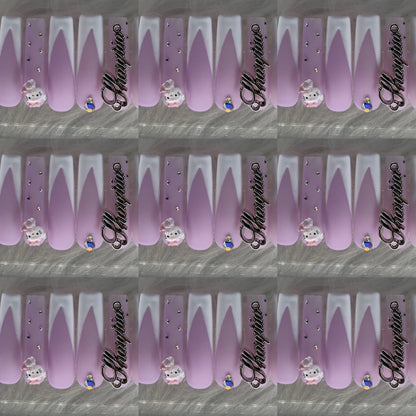 Purple and white long acrylic nails