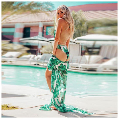 Chiffon Japanese Banana Leaf Printed Cardigan Vacation Beach Bikini Cover