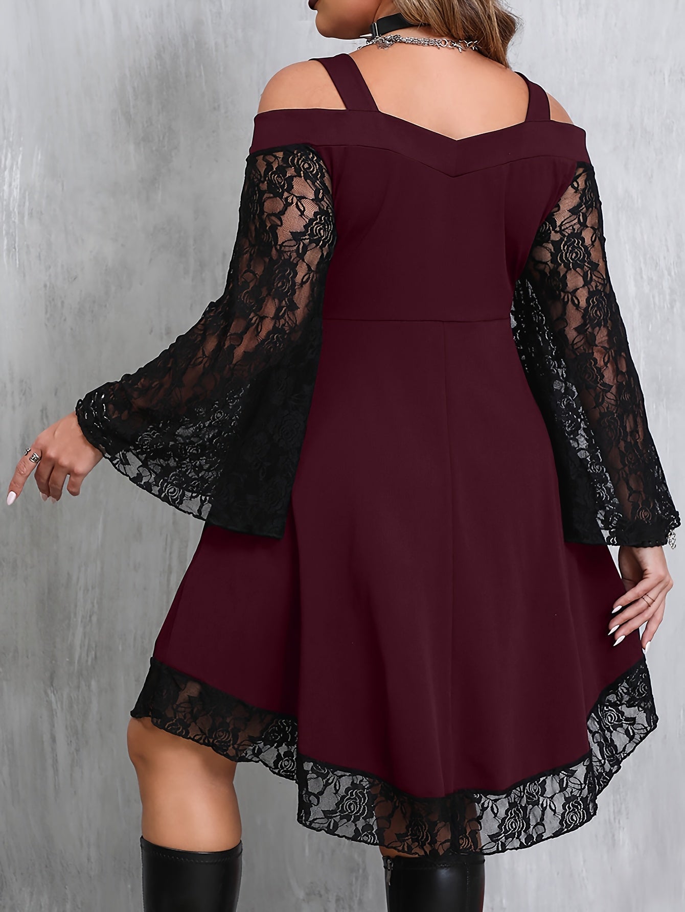 Gothic Lace V-necks Long Sleeve Aline Knee Length Dress