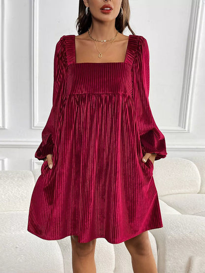Velvet Square Neck Long Sleeve Dress