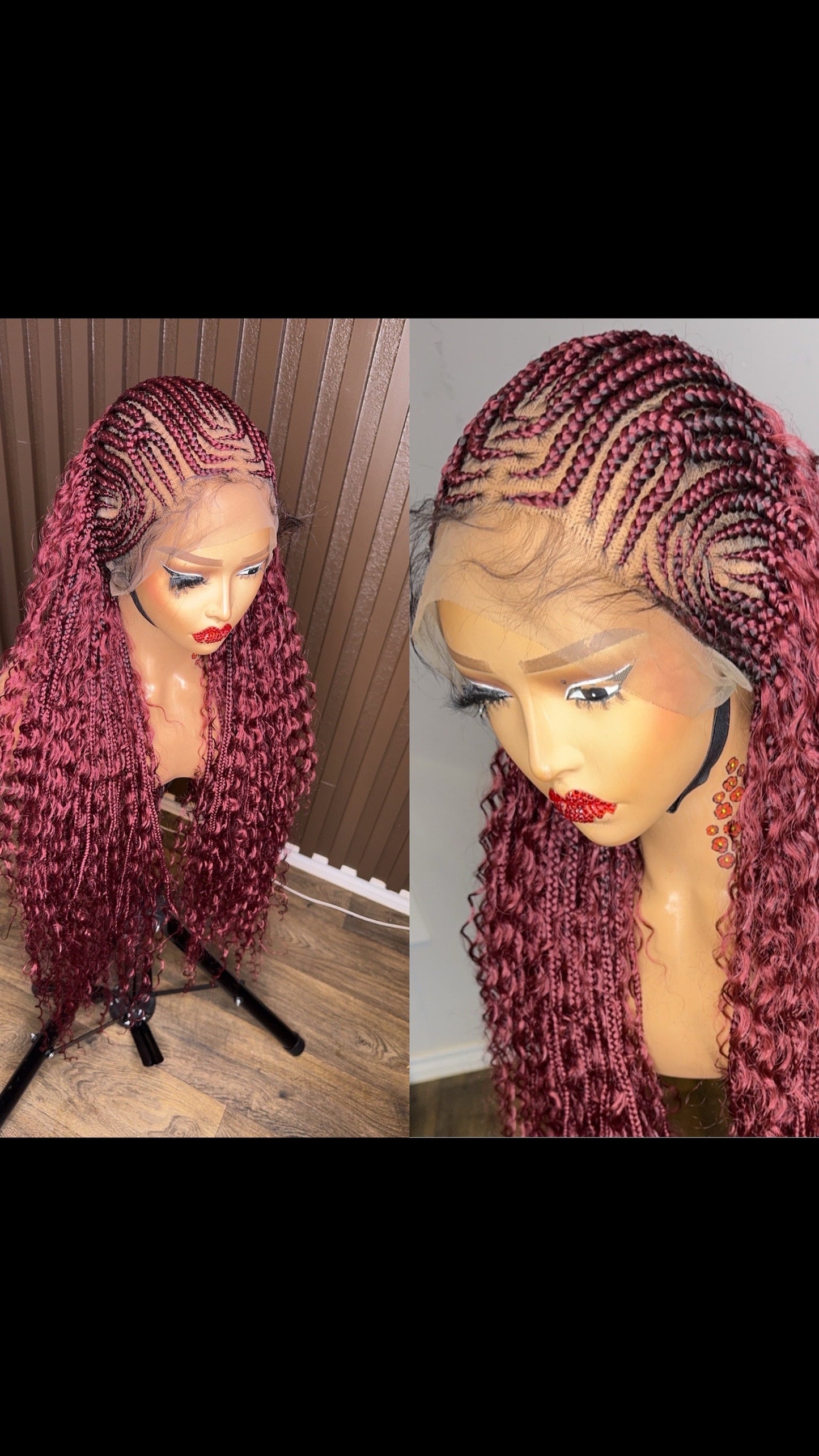 Cornrows braided wig in burgundy, brown and color 27