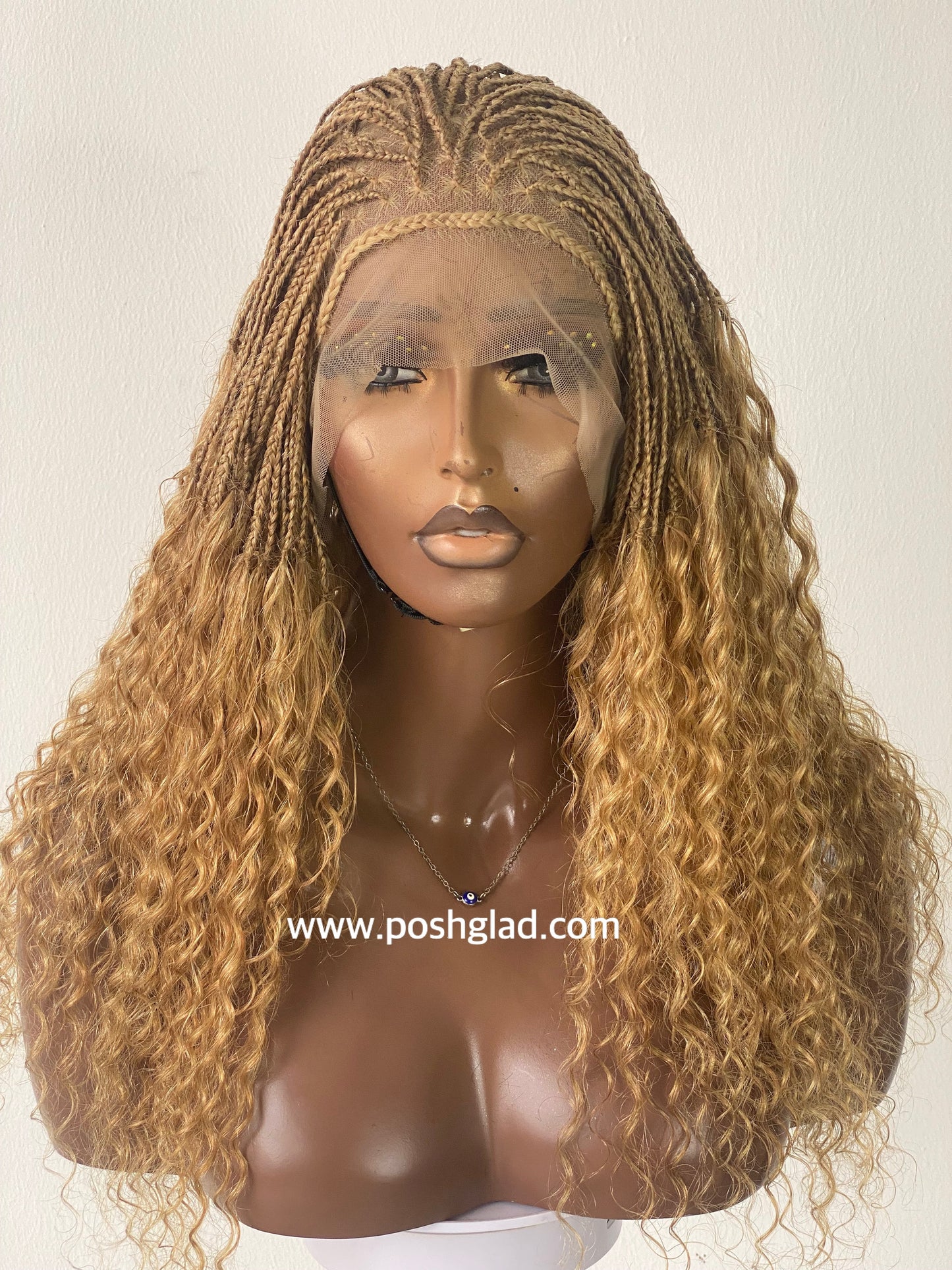 Wet And Wavy 100% Human Hair Knotless Braid Wig, HD Full Lace, Blond Color