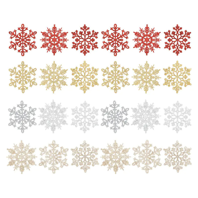 10cm Glitter Snowflake Set for Christmas Decor (24PCS)