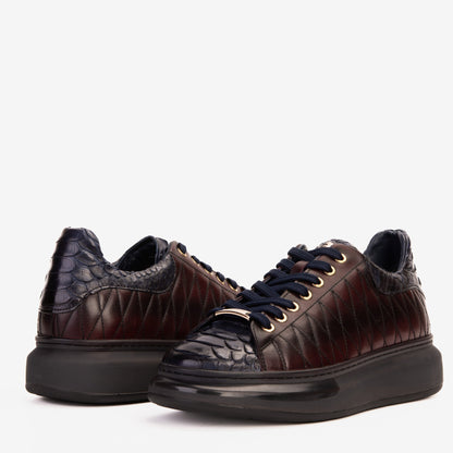 The Adler Navy Blue & Burgundy Snk Leather Men Sneaker Limited Edition