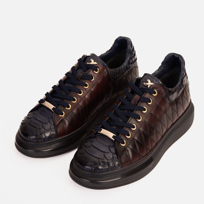 The Adler Navy Blue & Burgundy Snk Leather Men Sneaker Limited Edition