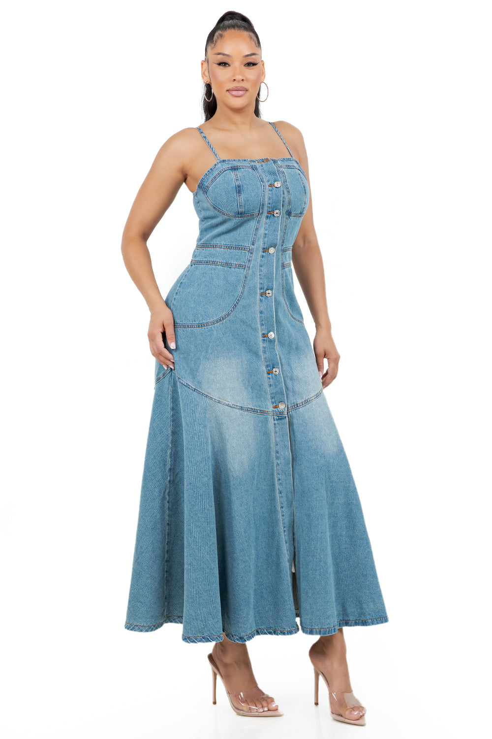 WOMEN FASHION DENIM LONG MAXI DRESS