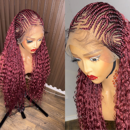 Cornrows braided wig in burgundy, brown and color 27