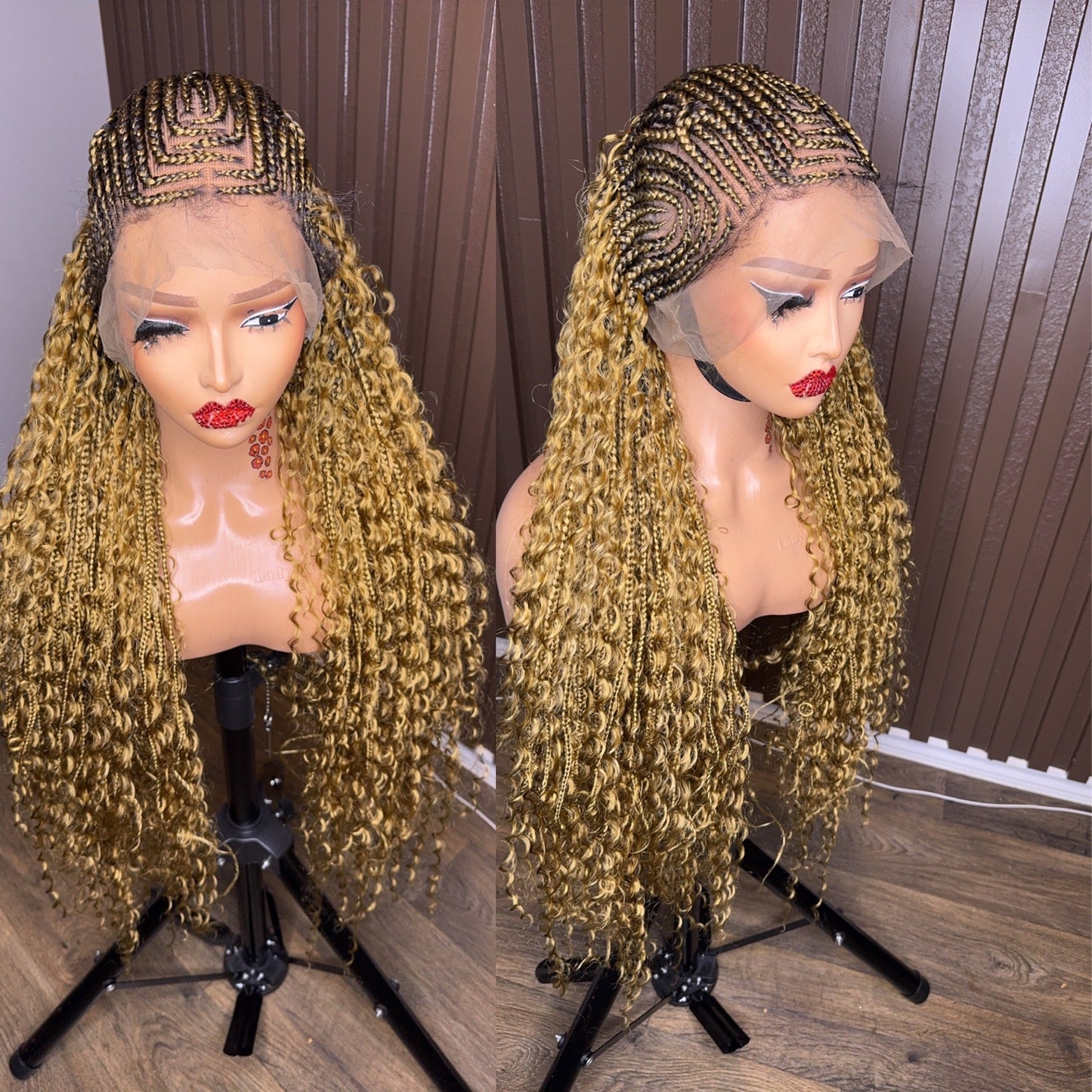 Cornrows braided wig in burgundy, brown and color 27