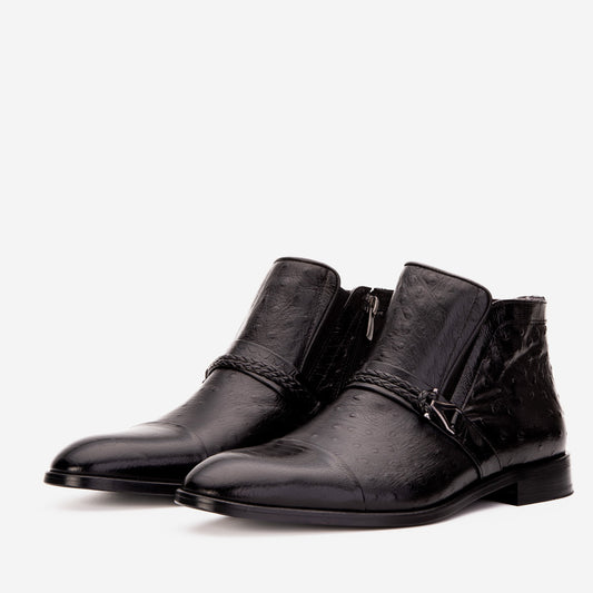 The Dallas Black Leather Bit Ankle Zip-Up Dress Men Boot