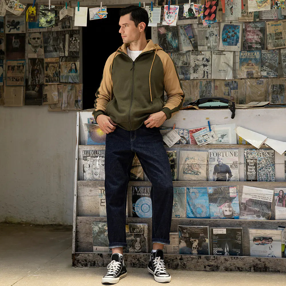 Men's Retro Hooded Zipper Cardigan Sweatshirt Top