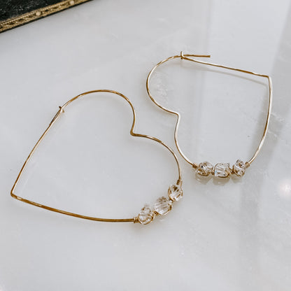 Herkimer Diamond Heart Threader Earrings