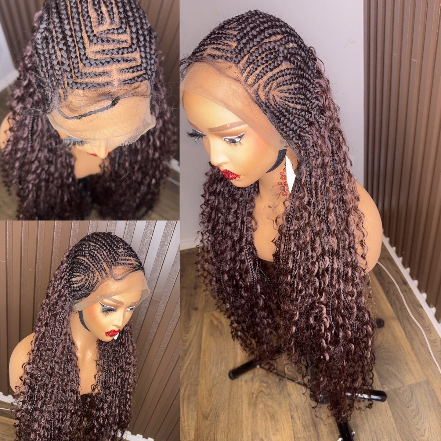 Cornrows braided wig in burgundy, brown and color 27
