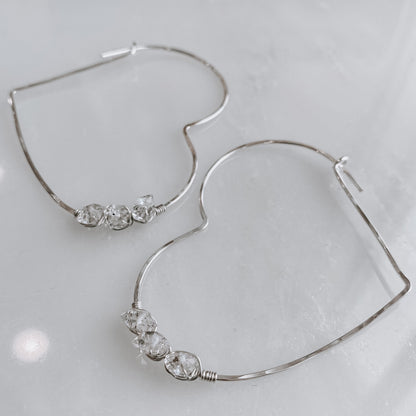 Herkimer Diamond Heart Threader Earrings