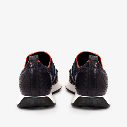 The Aslan Navy Knitted & Leather Men Sneaker