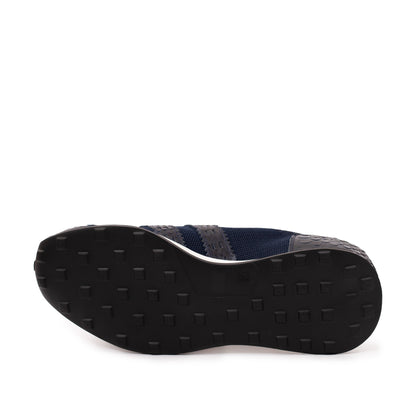 The Aslan Navy Knitted & Leather Men Sneaker