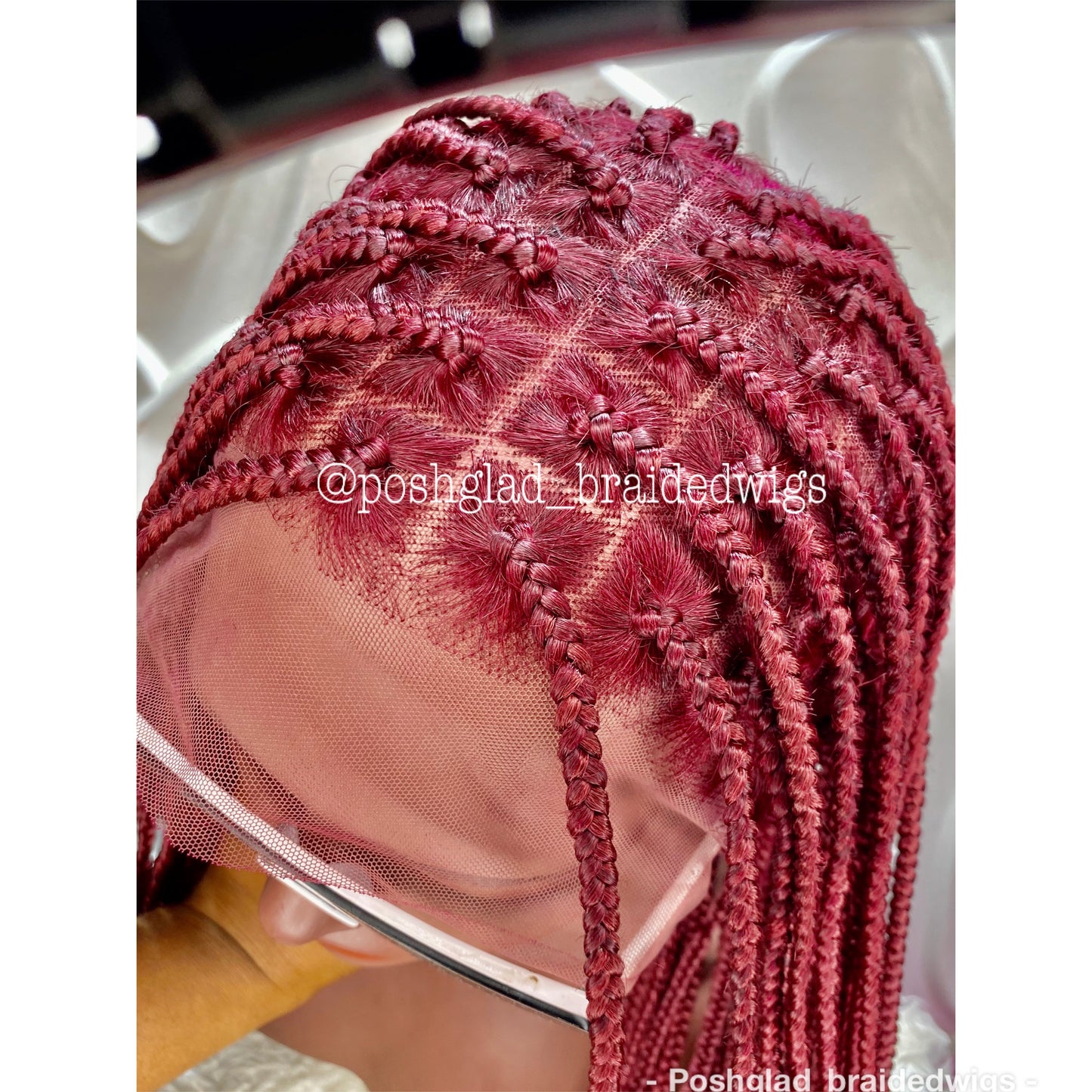 Shade Knotless Braid Wig, Human Hair Full Lace, Burgundy, Glueless