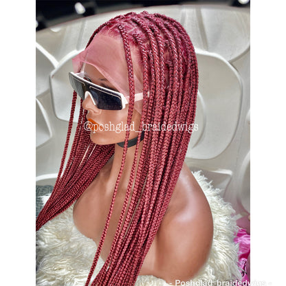 Shade Knotless Braid Wig, Human Hair Full Lace, Burgundy, Glueless