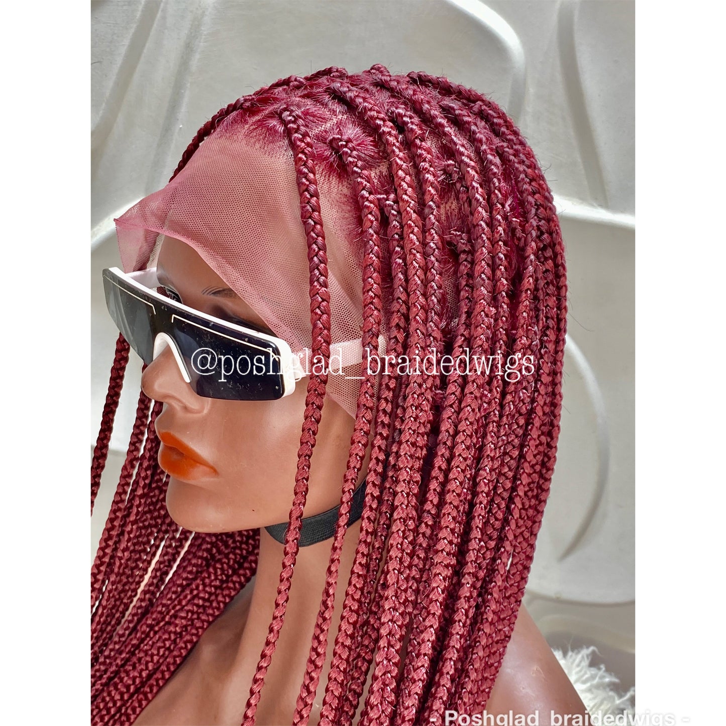 Shade Knotless Braid Wig, Human Hair Full Lace, Burgundy, Glueless