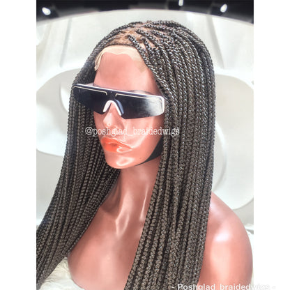 Shade Box Braid Wig, 4x4 Closure Lace, Color 1B, Waist Length, Glueless