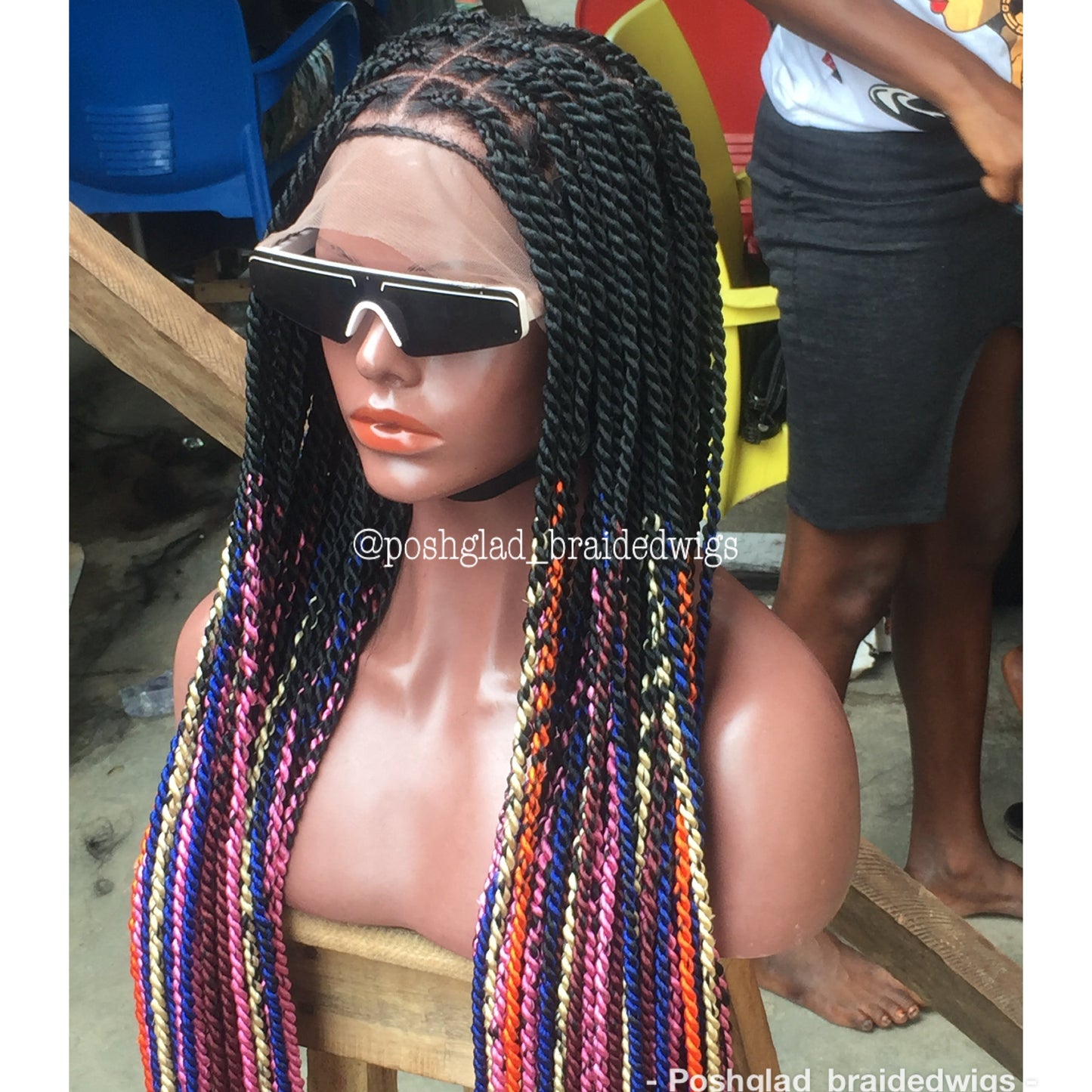 Shade Knotless Braid Wig "Mixed Colors" Waist Length (Amun)