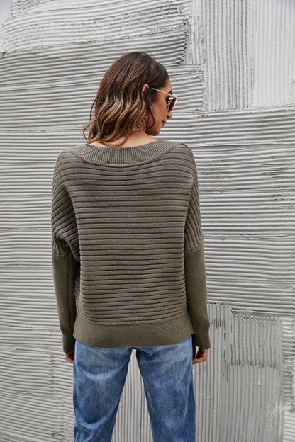 Solid Color Ribbed Sweater