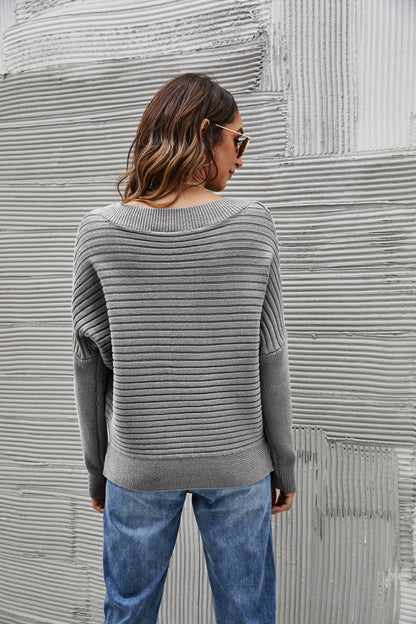 Solid Color Ribbed Sweater