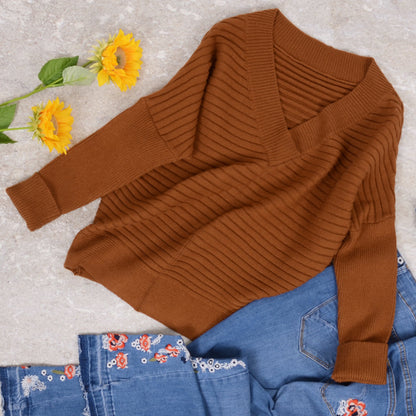 Solid Color Ribbed Sweater