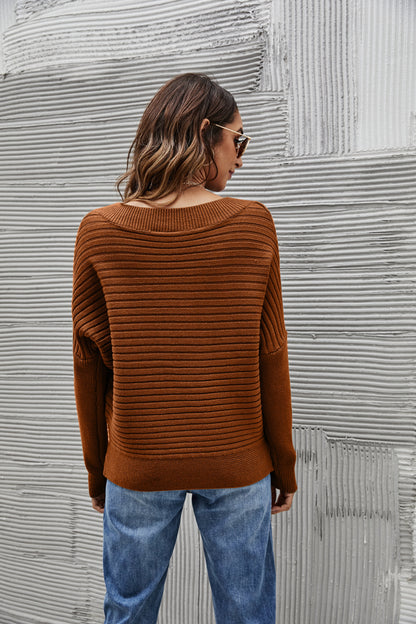 Solid Color Ribbed Sweater