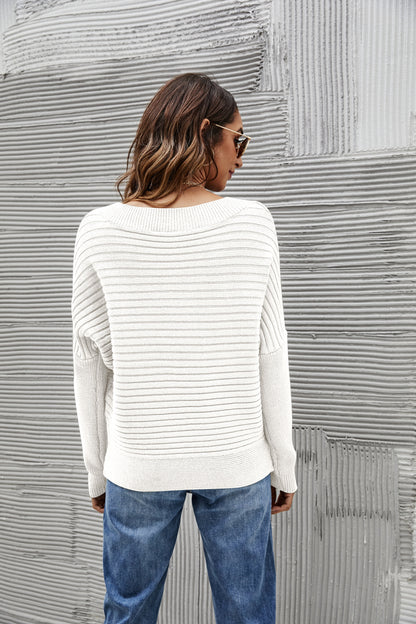 Solid Color Ribbed Sweater