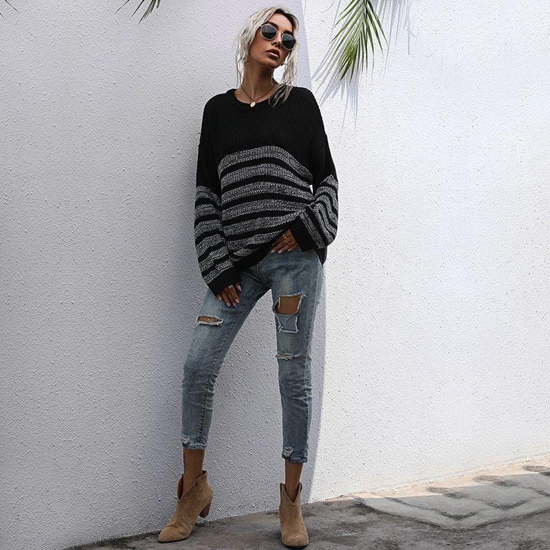 Round Neck Striped Light Sweater