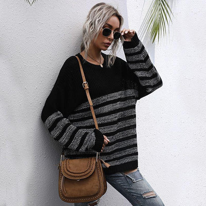 Round Neck Striped Light Sweater