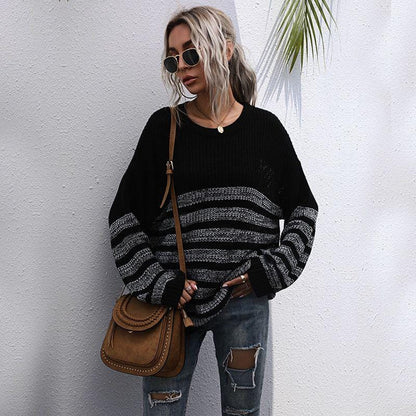 Round Neck Striped Light Sweater