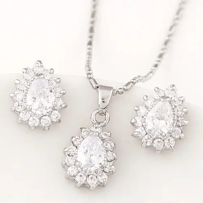 Korean Crystal Zirconia Earrings and Necklace Set