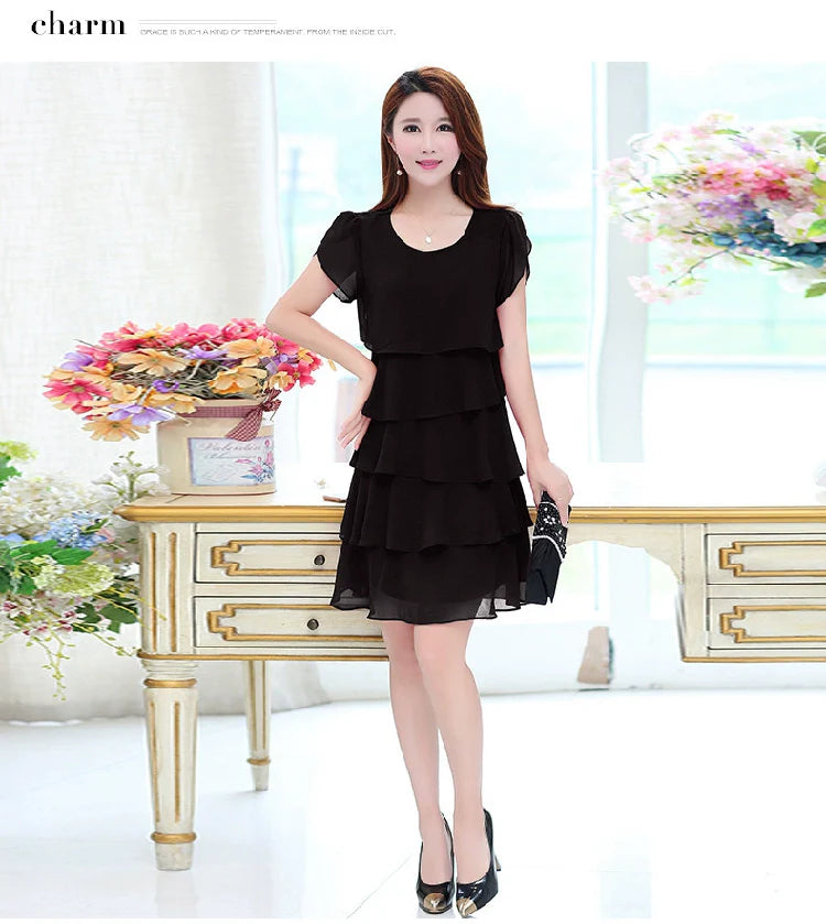 Loose A- line Plus Size Ladies Slimming Short Sleeve Cake Dress