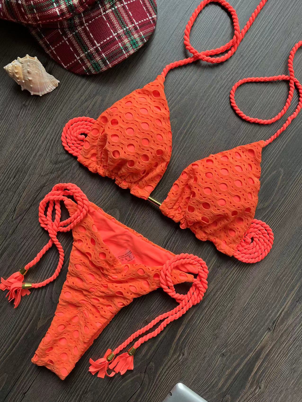 Braid Rope Hollow Out Cutout Out Fabric Bikini Swimsuit