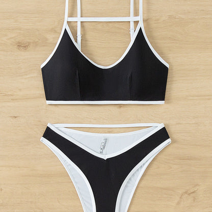 Vest Women Swimsuit Hollow Out Cutout Sexy Contrast Color Thin Edges Bikini