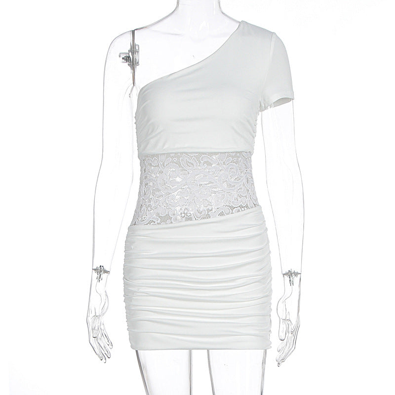 Summer Women Clothing Sexy Shoulder Lace Slim Fit Patchwork Hip Bag Dress