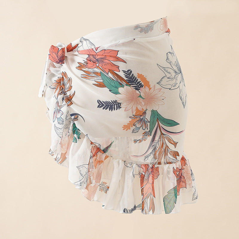 Summer Seaside Vacation Chiffon Printing Tie Dye Bandage Beach Wrap Skirt Bikini Swimsuit Blouse